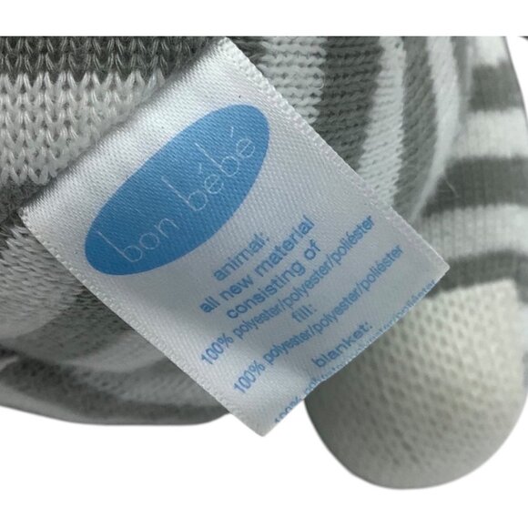 Bon Bébé Elephant Striped Stuffed Animal Toy Gray & White Polyester 9” Sit - Picture 4 of 6